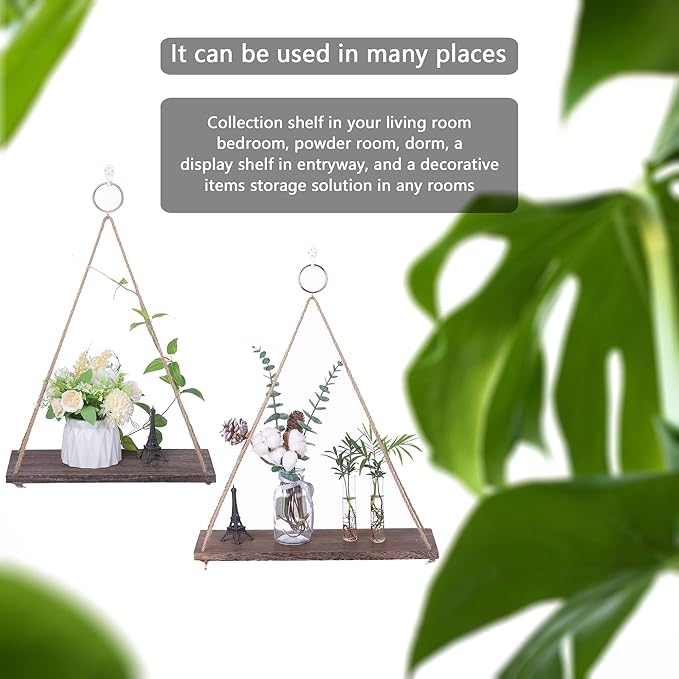 MITIME Hanging Shelves for Wall Window Plant Shelf Indoor Floating Wall Shelves for Bedroom Bathroom Living Room Wall Hanging Shelf Boho Wall Decor .Home, Set of 2(Medium+Large)