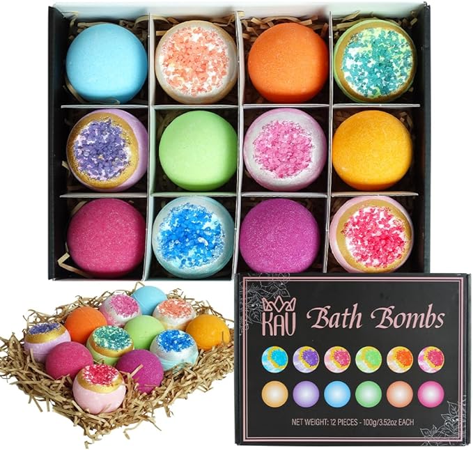 KAV Bath Bombs for Women Gift Set 12pcs, All Natural Organic Bubble Home Spa Bathbomb Gift Set for Her, Wife, Girlfriend, Mother, Christmas, Stocking Stuffer