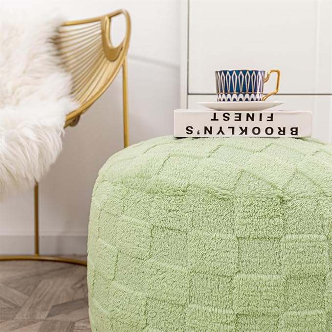 Round Pouf Ottoman 20x 20x 14 Inches Boho Poof Home Decor Floor Pouffe Ottoman Foot Rest for Couch Sofa Bean Bag Chairs Living Room Bedroom Grass Green