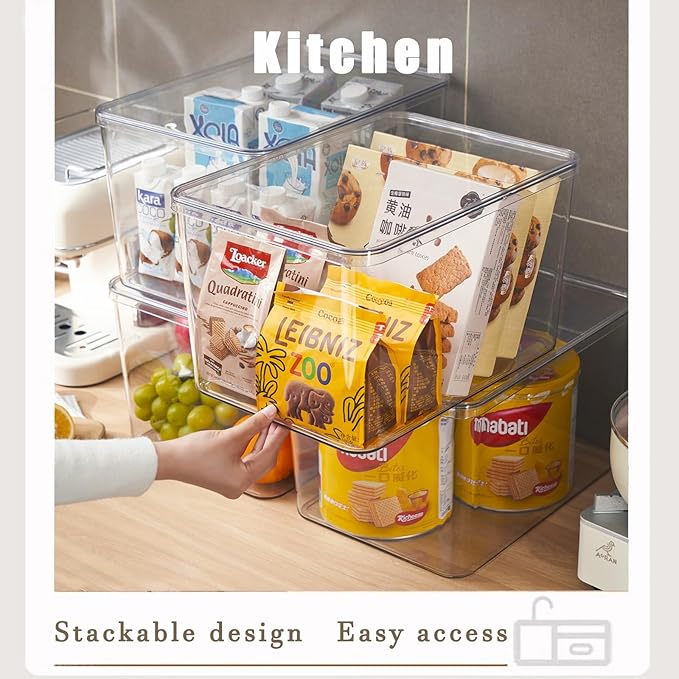 Clear plastic storage bins with LIDS-3packs,storage containers for snacks, cosmetics, books, dog food, Storage Organizer for Nursery,Kitchen, Living room,Bedroom, Bathroom, Office