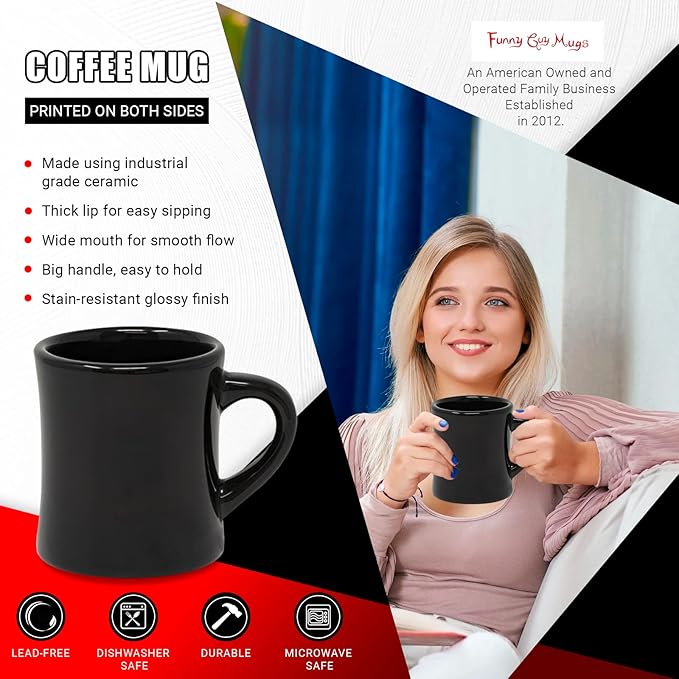 Funny Guy Mugs Classic Retro Diner Coffee Mug - Heavy Duty 10 Oz Stoneware Cup with Easy Grip Handle - Ideal for Hot and Cold Beverages (Black, 10 Ounce)