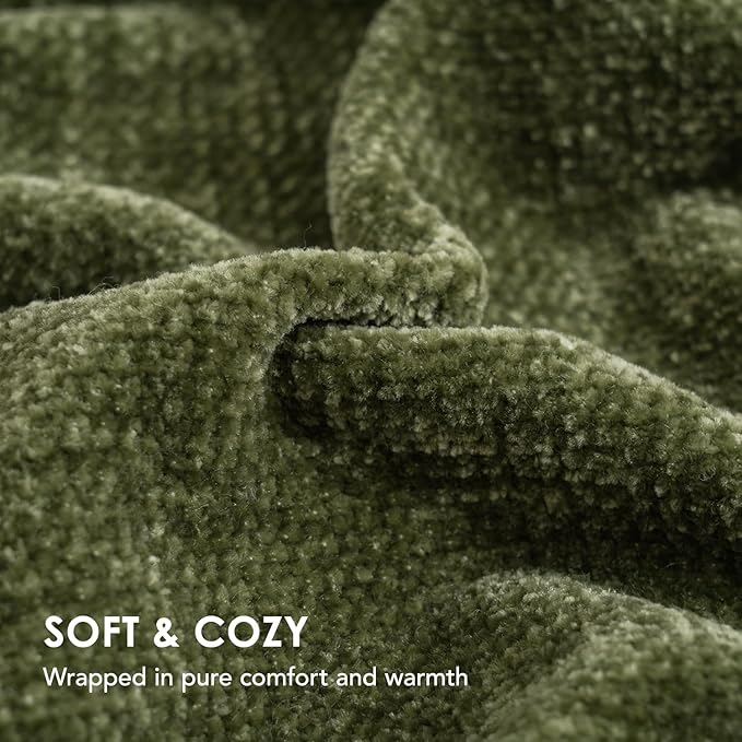 EVERGRACE Soft Chenille Throw Blanket for Couch, Cozy Plush Fuzzy Decorative Chenille Knit Throw Blanket with Tassels, Lightweight Blanket and Throws for Bed Sofa Gift Home Decor, Olive Green 60"x80"