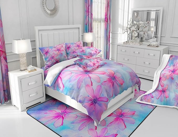 Feelyou Daisy Fabric Shower Curtain for Kids Boys Girls Pink Flower Bathroom Waterproof Accessories with 12 Hooks Floral Shower Curtain Wildflower Botanical Curtains,72x78 Inches