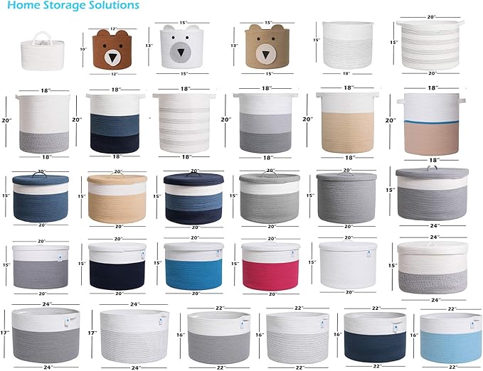 20" x 20" x 15" Extra Large Storage Basket with Lid, Cotton Rope Storage Baskets, Laundry Hamper, Cloth Bin, for Clothes Towels Blankets Pillows Storage in Living Room, Full White Basket with Cover