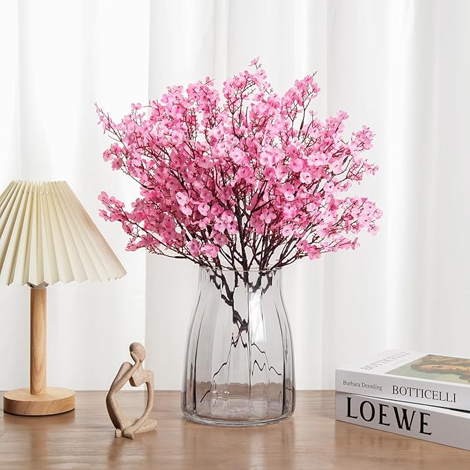 8Pcs Babys Breath Artificial Flowers Silk,Real Touch Pink Bouquets Fake Flowers for Vase Home Office Wedding Indoor Outdoor Centerpiece Table Decorations