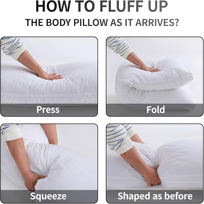 Memory Foam Body Pillow, Fluffy Full Body Pillows for Adults, Quilted Large Long Bed Pillow Insert for Sleeping, Firm & Supportive (20x54 inch, White)