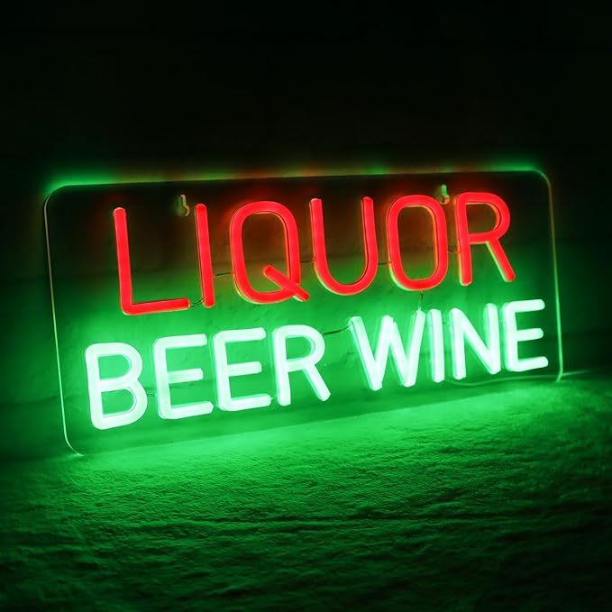 JFLLamp Liquor Beer Wine Neon Signs for Wall Decor Neon Lights for Bedroom Led Business Signs Suitable for Liquor Store Christmas Birthday Party Gift 5V Power Adapter, 16.1 * 7 Inch(Red+Green)
