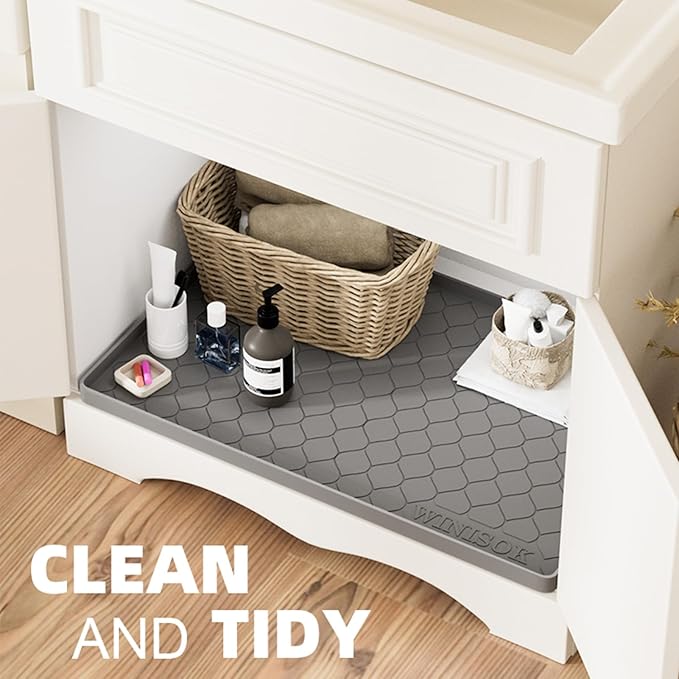 Silicone Under Sink Mat 25" x 22", Kitchen Essentials and Gadgets, Shelf Liner and Cabinet Protector, Home Organizers and Storage, Waterproof Bathroom Tray