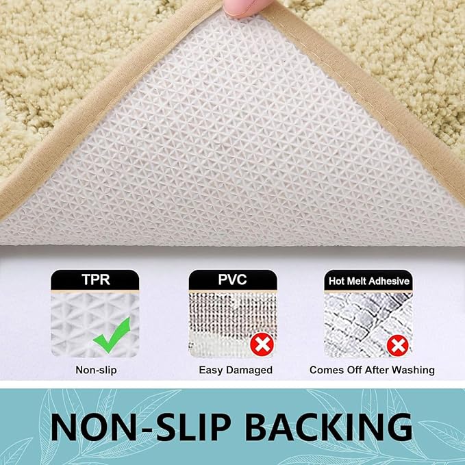 Buganda Bathroom Rugs, 36" x 24", Soft and Absorbent Microfiber Bath Rugs, Non-Slip Shaggy Shower Carpet, Machine Wash Dry Bath Mats for Bathroom Floor, Tub and Shower, Beige