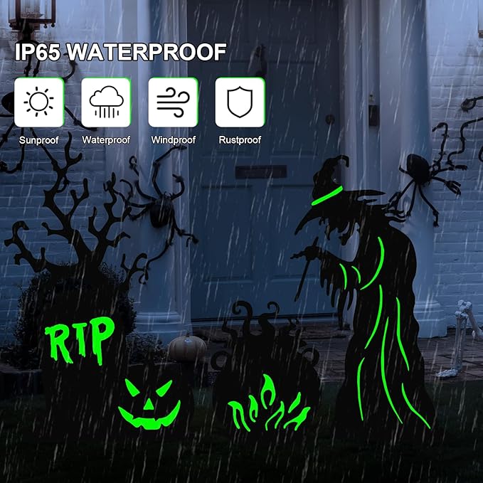 Halloween Yard Signs Outdoor Decorations,3 Pack Warerproof Scary Witch Tombstone Cauldron Fluorescent Metal Stakes Glow in The Dark for Lawn Garden Halloween Decor (Witch Tombstone Cauldron)