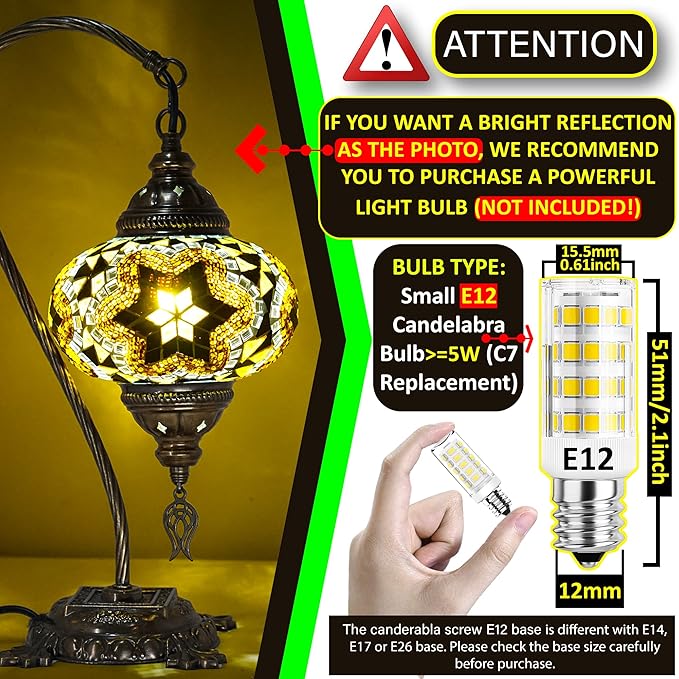 CHICON Handmade Mosaic Turkish Lamp | Genuine Glass Mosaic | A Piece of Art in Unique Lamps | Antique Vintage Lamp | Tiffany Boho Lamp | Moroccan Bohemian Small Table Lamp - SWAN Flower Yellow