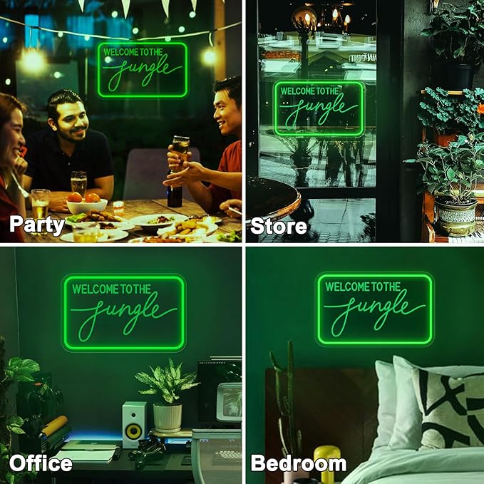 Welcome to The Jungle Neon Sign for Wall Decor, LED Neon Lights Party Decorations, USB Powered Switch Adjustable Brightness LED Neon Lights, for Office Room, Gym Room, Man Cave Decor
