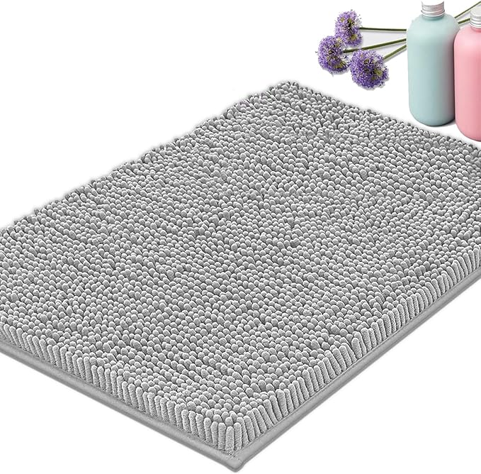 Bathroom Rugs Mat 32x20 Non Slip Chenille Bath Mats Bath Rugs for Bathroom Shower Gray