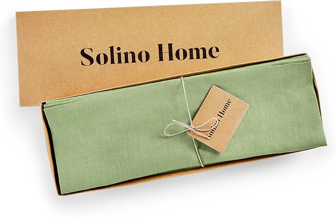 Solino Home Linen Placemats Set of 4 - Laurel Green Placemats 14 x 19 Inch - 100% Pure Linen Table Place Mats for Summer - Fete