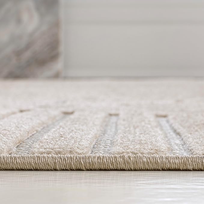 JONATHAN Y SCN104E-28 Nordby High-Low Geometric Arch Scandi Striped Beige/Cream 2 ft. x 8 ft. Indoor/Outdoor Runner Rug for Patio, Backyard, Living Room, Bedroom, Office, Hose-Washable