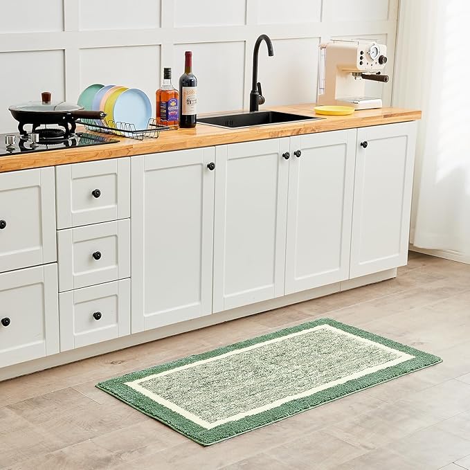 CozeCube Bath mats for Bathroom Non Slip, Fluffy Shaggy Bath Rugs for Bathroom Washable, Extra Soft and Absorbent Microfiber Bath Rugs for Shower Sink, Kitchen Sink, Sage Green, 24" x 36"