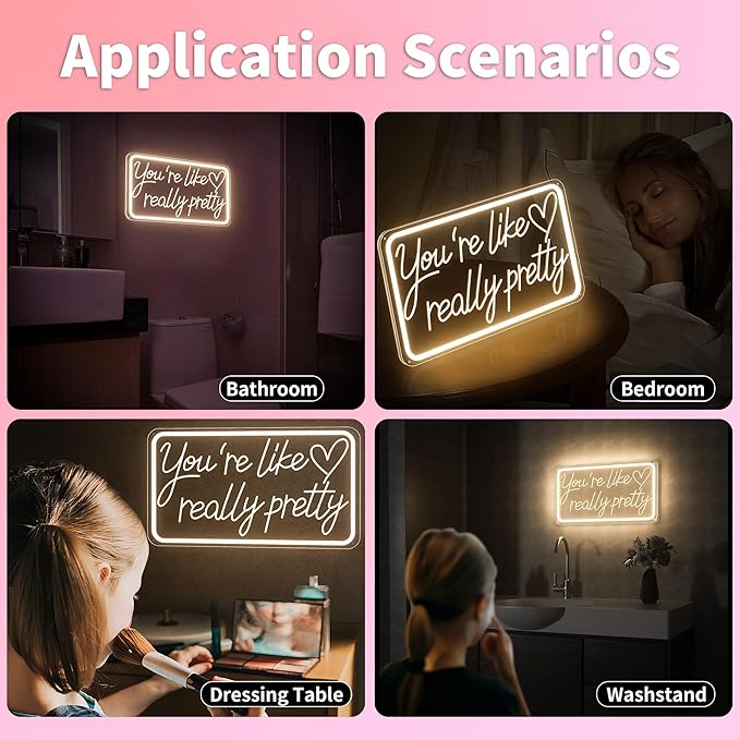 You'Re Like Really Pretty Neon Sign, Warm White Led Neon Signs for Wall Decor,You'Re Like Really Pretty Led Light Sign for Girls Room Vanity Bedroom Offices Decor Boutique Really Her Signs