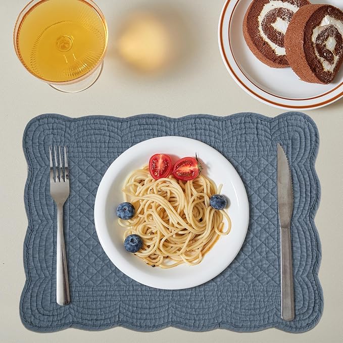 HOMBYS Quilted Placemats Set of 6 Washable-13x18 inches Rectangular Placemats for Kitchen Table-100% Cotton Fabric Rectangular Table Mats, (Blue)