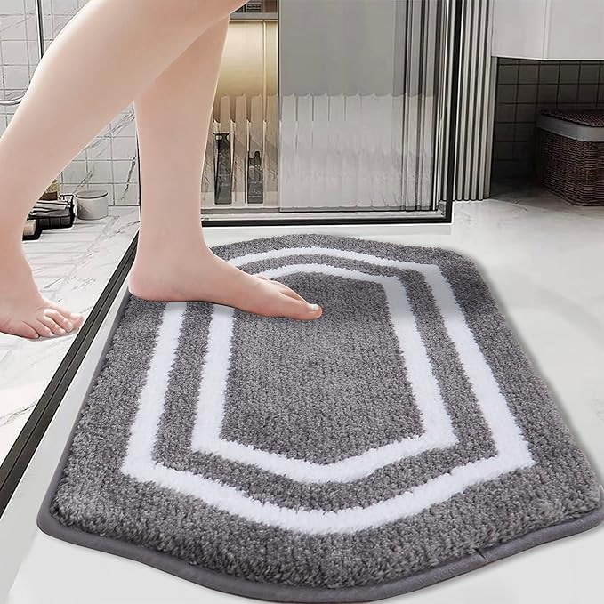 COSY HOMEER Extra Thick Bath Linen Sets Rugs - Anti-Slip Bath Mats Soft Plush 100% Strong Polyester Living Room Bathroom Water Absorbent(Grey,17x27 - Inches)