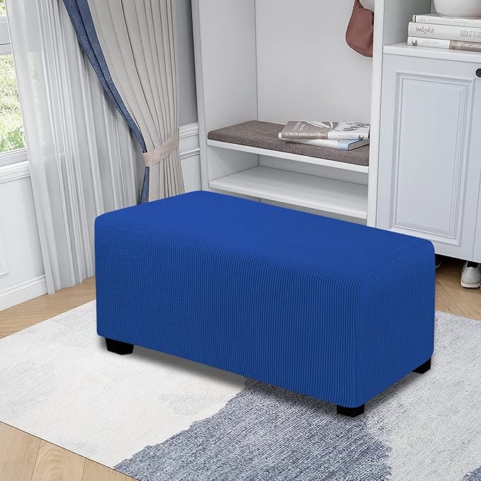 Easy-Going Stretch Ottoman Cover Folding Storage Stool Furniture Protector Soft Rectangle slipcover with Elastic Bottom(Ottoman Large,Classic Blue)