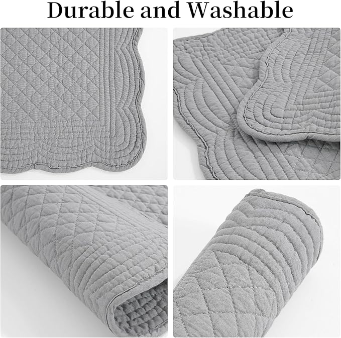 HOMBYS Quilted Placemats Set of 6 Washable-13x18 inches Rectangular Placemats for Kitchen Table-100% Cotton Fabric Rectangular Table Mats, (Dark Grey)