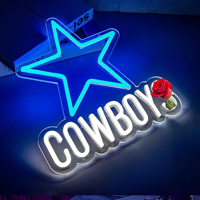 Cowboy Neon Sign for Wall Decor Football Neon Light for Man Cave Birthday Gifts for Men With Football Team Sign for Bar Dorm Party Game Room Decoration Size 12.2 * 12.8In(ZYLD055)