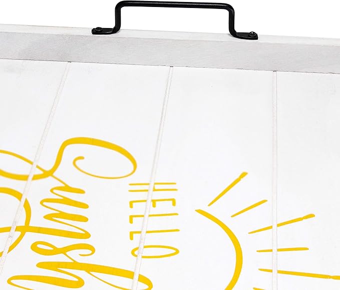 Elegant Designs, 15.50"" x 12"", Hello Sunshine Decorative Wood Serving Tray w/Handles, White Wash (HG2000-WHS)