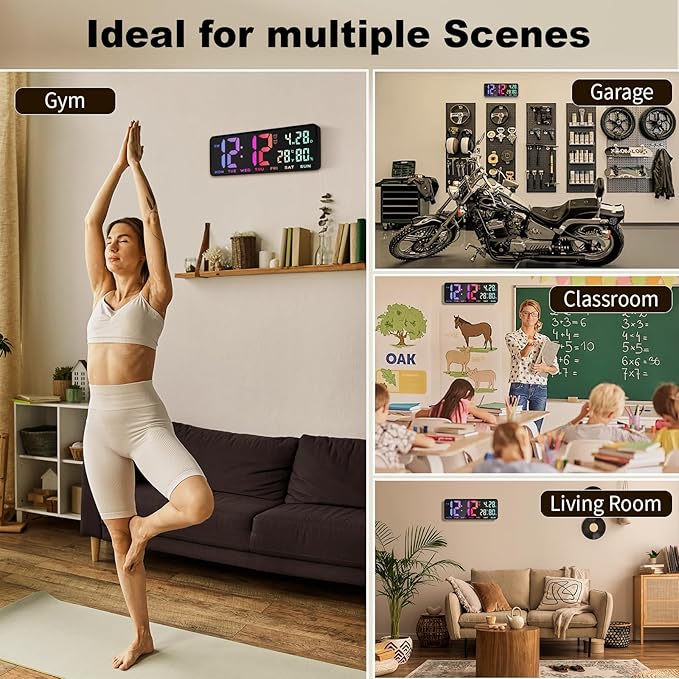 13.8 Inch Large Digital Wall Clock,Led Digital Clock Large Display with Temperature,Humidity Alarm,for Classroom,Living Room,Bedroom,Office,Home,Gym,Ideal for Seniors