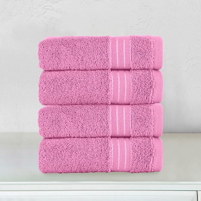 Elegant Comfort Premium Turkish Cotton 4 Pack Hand Towel Set - 16 x 28 inch, Luxurious Hotel Spa Quality 100% Turkish Cotton 4PC Hand Towel Set - Highly Absorbent - Soft Bathroom Towels, Light Pink