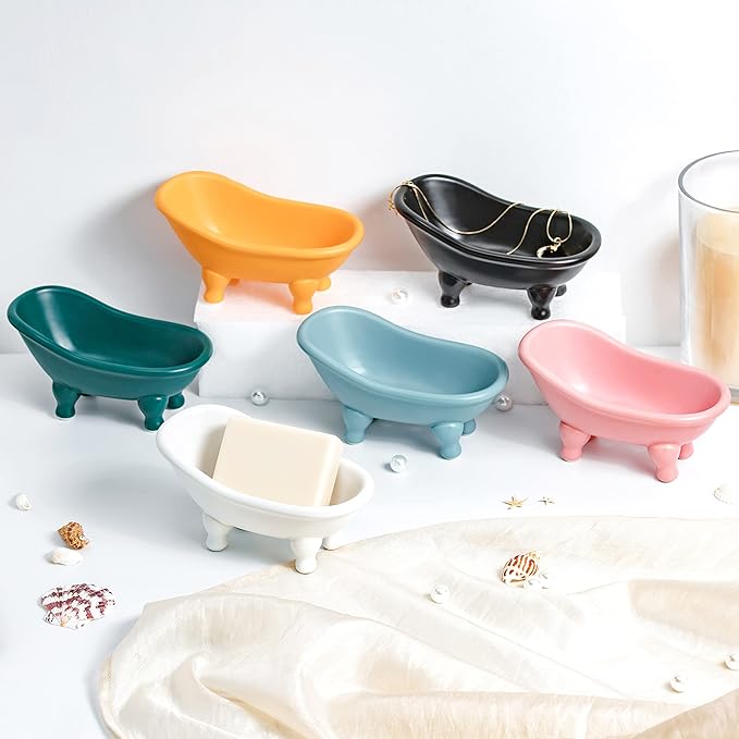 1 Piece 5.6" Colorful Ceramic Mini Clawfoot Bathtub Soap Dish Decortative Soap Dish Small Planter Makeup Organizer Container Hamster Bathtub(Orange)