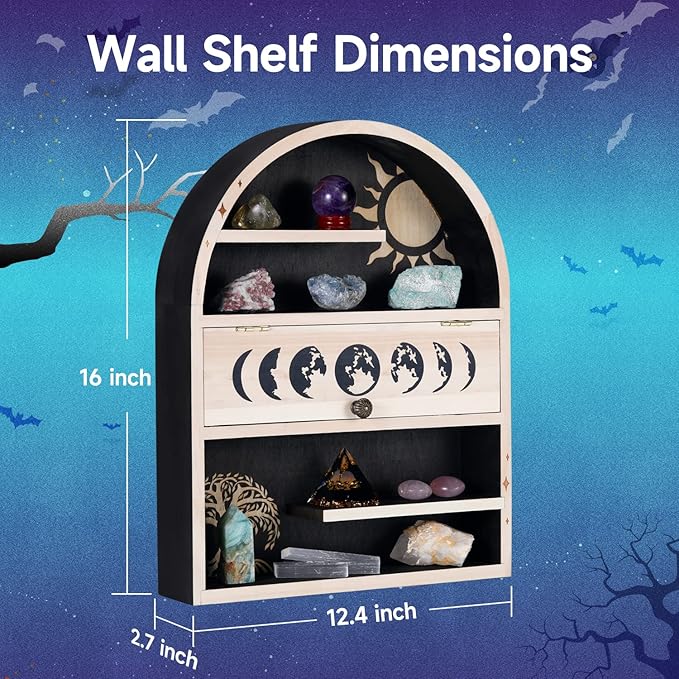 Ella & Emma Tree of Life Sun Crystal Shelf - Wall Hanging Crystal Display Shelf for Stones, Nail Polish, & Essential Oil Storage