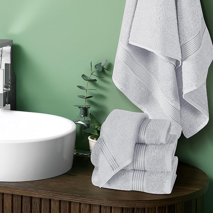 Belizzi Home Ultra Soft 6 Pack Cotton Towel Set, Contains 2 Bath Towels 28x55 inch, 2 Hand Towels 16x24 inch & 2 Wash Coths 12x12 inch, Ideal for Everyday use, Compact & Lightweight - Light Grey