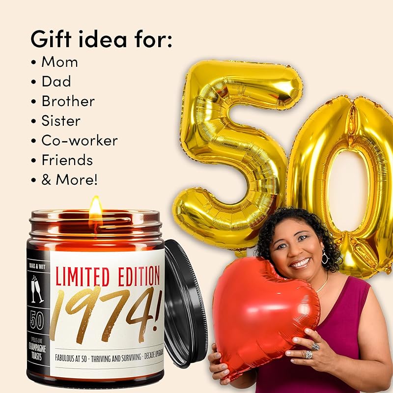 Wax & Wit 50th Birthday Gifts for Women, Birthday Candles - Scented with Champagne Bubbles - 50 Year Old Gift Ideas – 9oz, Soy Wax, 50 Hour Burn, Premium Candle