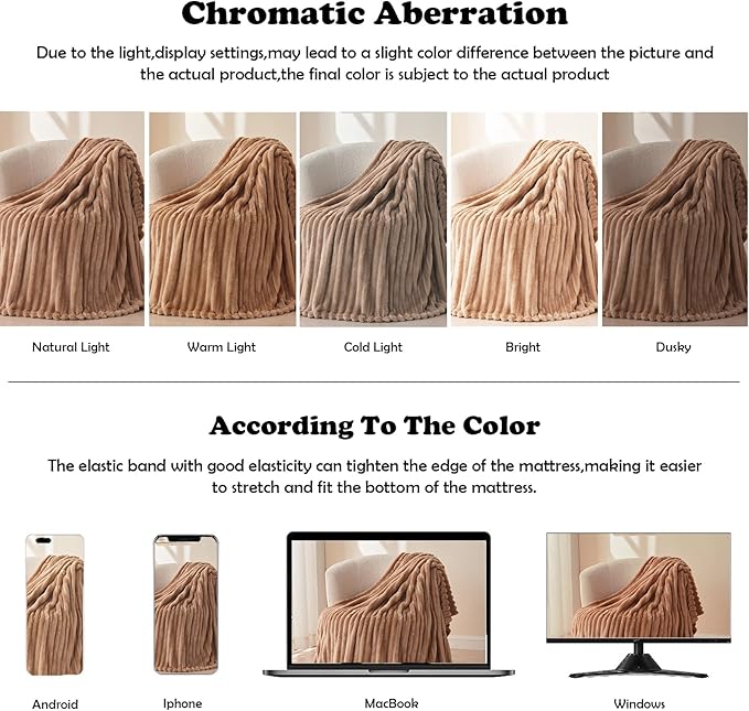 NEWCOSPLAY Super Soft King Blanket Taupe Premium Silky Flannel Fleece 3D Ribbed Jacquard Lightweight Bed Blanket All Season Use (Taupe Ribbed, King(90"x110"))