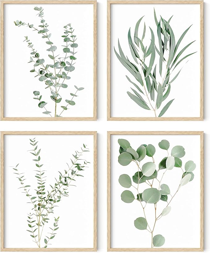 HAUS AND HUES Botanical Plant Wall Art Prints - Set of 4 Plant Wall Decor Prints Floral Kitchen Flower Leaves Wall Art Boho Leaf Eucalyptus (11x14, UNFRAMED)