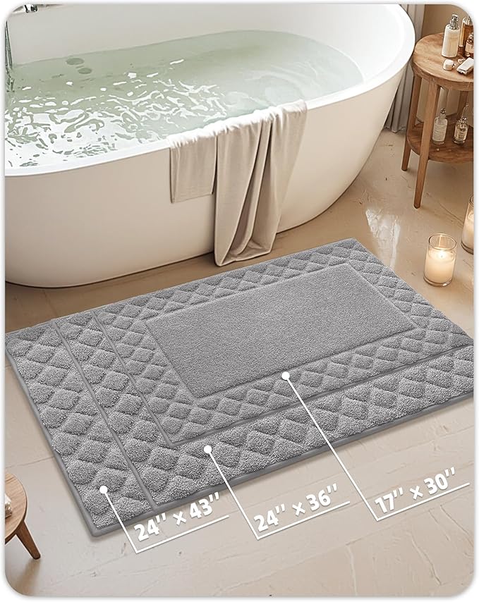 Color&Geomety Large Bath Mats for Bathroom Non Slip 24"x36", Absorbent Gray Bathroom Rugs Washable, Luxury Bathroom Mat Shower Mat Outside Shower