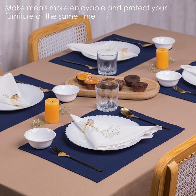 Blue Depths Placemats Set of 6, Cotton Ribbed Tabletop, Non-Slip Wrinkle Free Kitchen Table Mats for Dining Table, 13x19 Inch