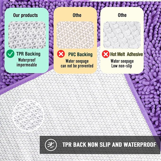 Bathroom Rugs Mat 36x24 Non Slip Chenille Bath Mats Bath Rugs for Bathroom Shower Purple
