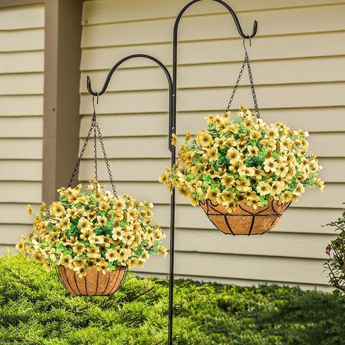 Artificial Flowers Outdoor Faux Plants UV Resistant 12 Bundles Fake Patio Flowers Plastic Greenery Plnats Outside Bulk for Spring Garden Hanging Planter Home Vase Decor, Yellow