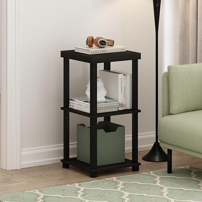 Furinno Turn-N-Tube Classic 3-Tier End Table, Side Table, Espresso/Black