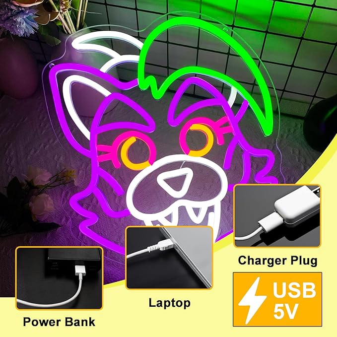 Anime Cartoon Glamrock Roxanne Wolf Neon Signs for Wall Decor,USB Dimmable Cartoon Game Neon Light for Bedroom Gaming Room Man Cave Bar Birthday Gifts(12.7 * 15.7in)