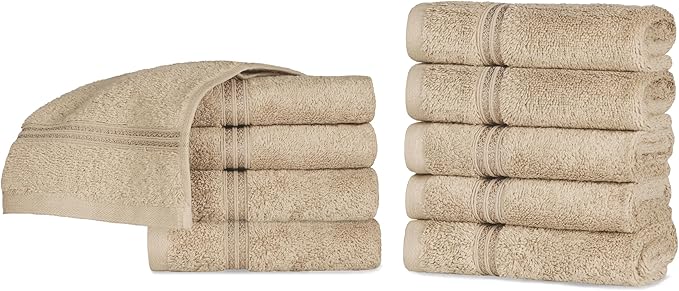 Superior Egyptian Cotton 10-Piece Face Towel Set , Small Towels For Facial, Spa, Quick Dry, Absorbent Towels, Bathroom Accessories, Guest Bath, Home Essentials, Washcloth, Airbnb, Taupe