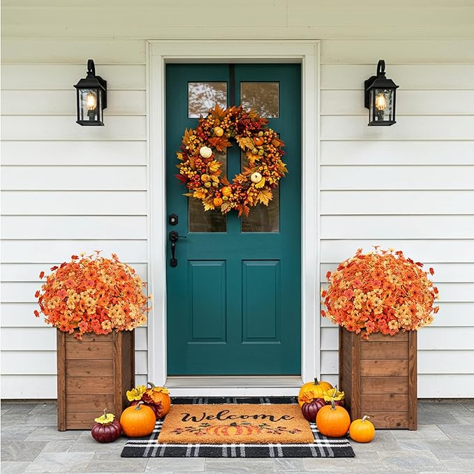 AmyHomie 16 Bundles Artificial Fall Flowers for Outdoor Outside Fall Decoration UV Resistant Faux Flowers No Fade Fake Plastic Plants Garden Porch Window Box Decorating