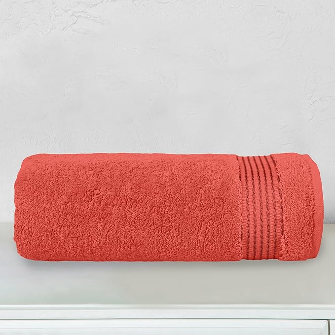 Elegant Comfort Premium Turkish Cotton 1 Piece Jumbo Bath Towel - 35 x 70 inch, Luxurious Hotel Spa Quality 100% Turkish Cotton Large Bath Towel - Highly Absorbent - Soft Bathroom Towel, Coral