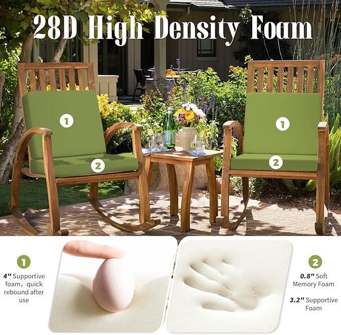 Outdoor Deep Seat Cushion Set, 24 x 24 Inch Waterproof and Fade Resistant Patio Furniture Cushion Backrest with Ties for Patio Garden Yard and Balcony (Green, 24x24Inch)
