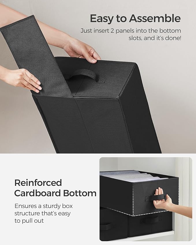 SONGMICS Set of 2 Large Size Wardrobe Clothes Organizers, 6-Compartment Foldable Drawer Organizers with Handles, 16.5 x 11.8 x 6.7 Inches, for Pants, Sweaters, Jeans, Ink Black URUS009B02
