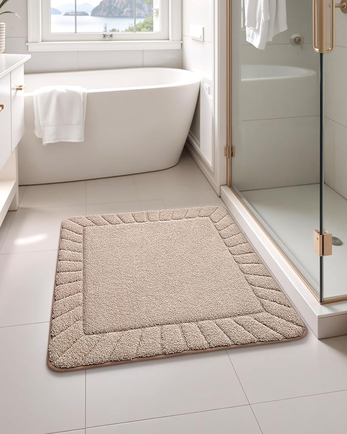 Color&Geometry Square Bath Mats for Bathroom Non Slip, 24"x24" Taupe Bathroom Rugs Absorbent, Washable Bath Rugs Shower Mat Outside Shower