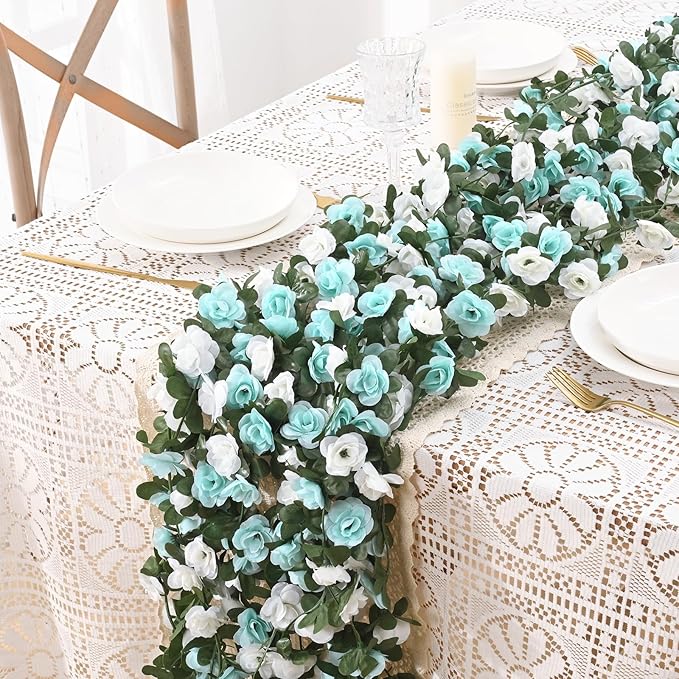 BLEUM CADE 2Pcs 16.4Ft Flower Garland Artificial Rose Vines for Bedroom, Cute Fake Hanging Flower Vines Floral Garland Decorations for Wedding Party Wall Room Decor Aesthetic