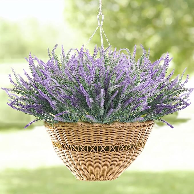 Agusbagli Artificial Lavender Flowers, 12 Bundles Purple Plastic Flowers UV Resistant Outdoor Plants Faux Lavender Stems for Garden Centerpieces Window Box Porch Home DéCor