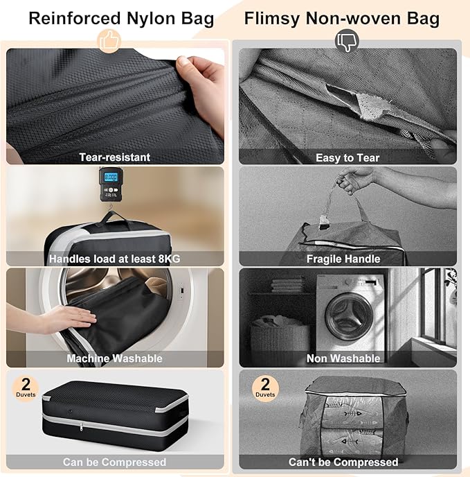 Comforter Storage Bag - Large Capacity Bedding Storage Bags Ultra Space Saving Self Compression Organizer, Washable Compression Bags for Storage Comforter Blanket Duvet Pillow, 4-Pack, Black